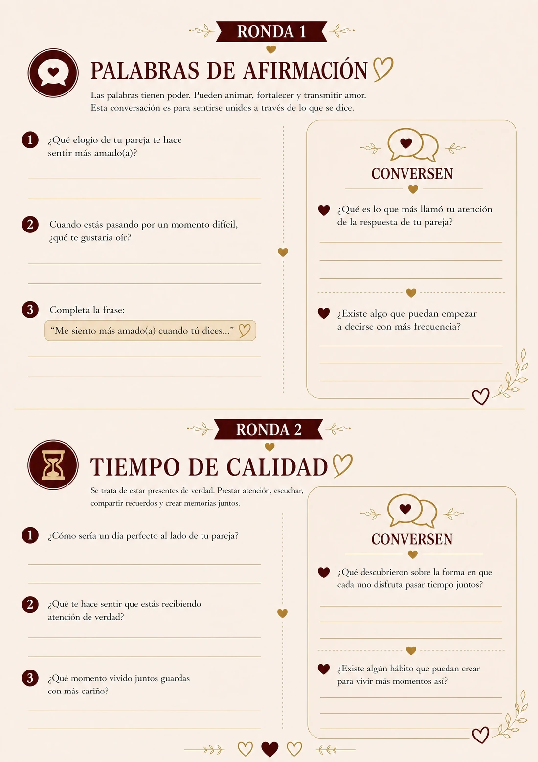Los 5 Lenguajes del Amor: rondas del juego